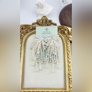 Atterri White Beaded Fringe Statement Earrings